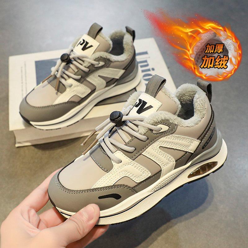 

Детская хлопковая обувь 2025 зима кеды спортивная обувь для средних и больших детей бархатные теплые туфли на воздушной подушке мальчики кожаные кроссовки 40