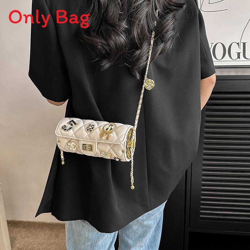 Trendy Small Cylinder Purse With Chain Strap And Secure Lock For Casual Outings