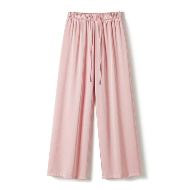 Summer New Acetate Satin Grab Flower Casual Pants Women's Skinny Smooth Ice Silk Straight Pants 0