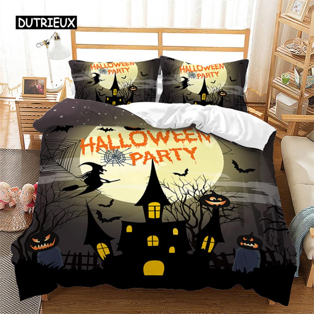 Halloweenský povlak na přikrývku Queen Kreslená dýně Obal na přikrývku Mikrovlákno Hororové téma Gotická strašidelná ložní souprava Pro chlapce Teenagery