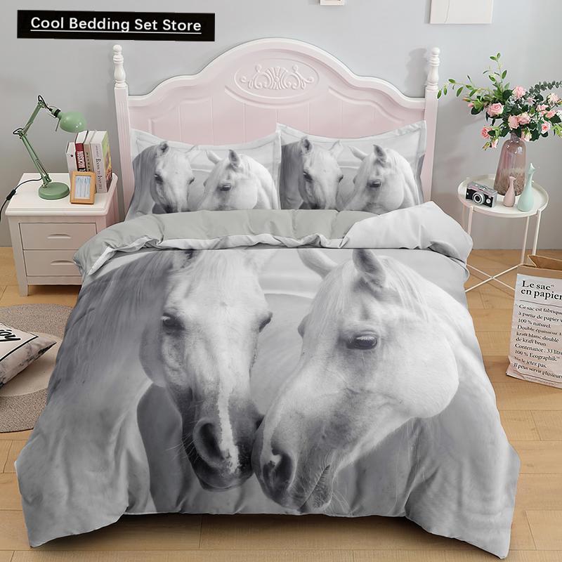 Horse Bedding Sets Single Double Queen King Size Quilt Duvet Cover Set with Pillowcase Animal 2/3pcs Polyester Comforter Cover