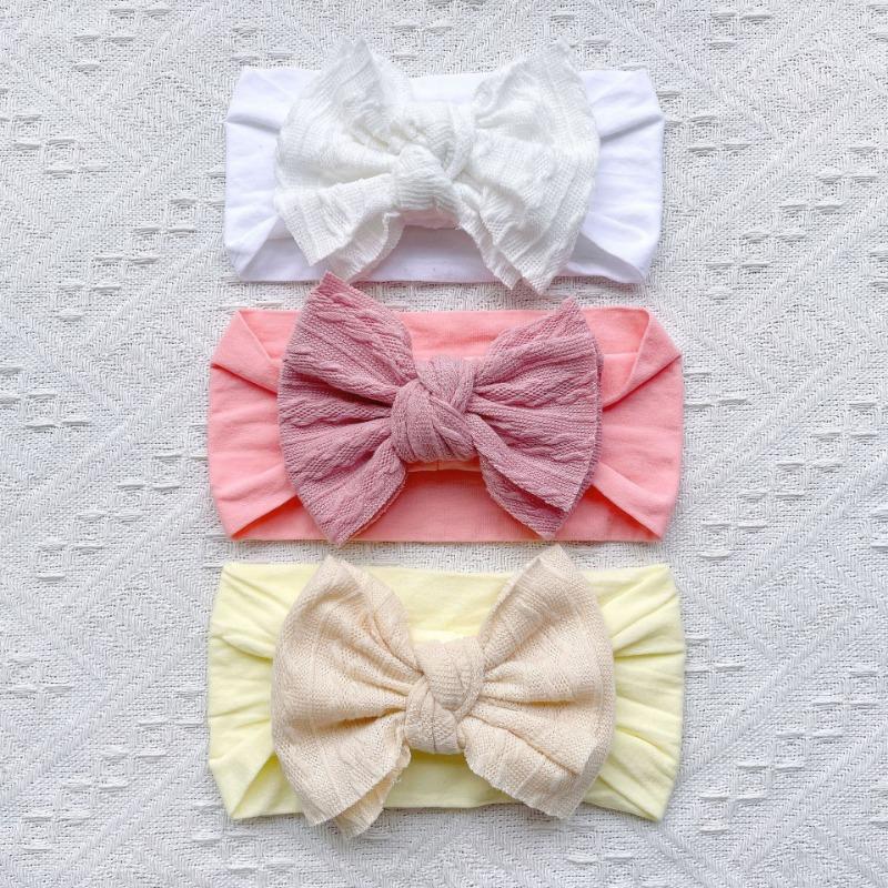 

New 3pcs baby soft nylon set, children s candy-colored bow wide headscarf, baby headband.
