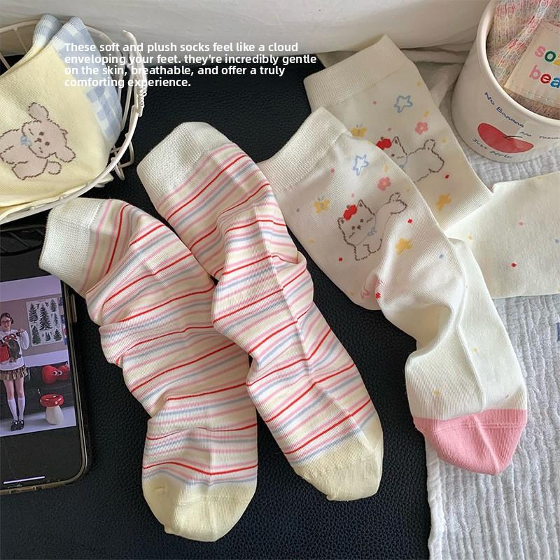 Cute Puppy-style Children's Summer Lightweight Cotton Socks, Mid-length Stockings, Cartoon-style Stockings, Boneless Pile-up Stockings