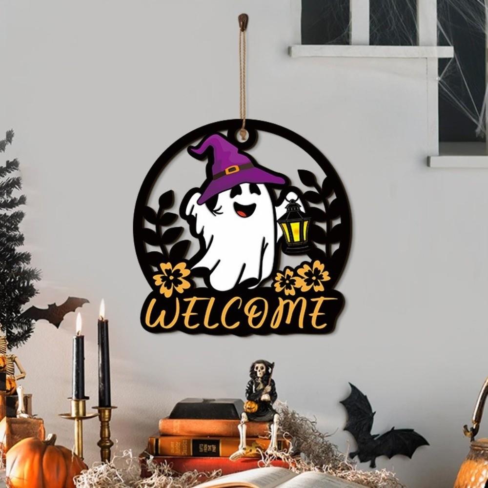 Round Halloween Ghost Door Hanger Cartoon Ghost Hanging Plaque Living Room