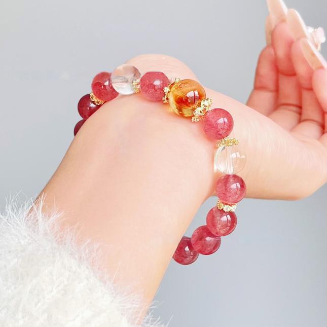 Natural Collectible Grade Strawberry Quartz10mm Women s bracelet with yellow crystal beads, original design Strawberry quartz