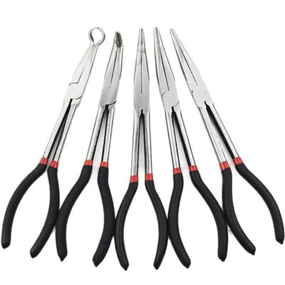 Ailunate Long Nose Pliers, Tapered, Serrated, 0-, 25-, 45-, and 90-Degree Bends, O-Shaped, 5-Piece Set