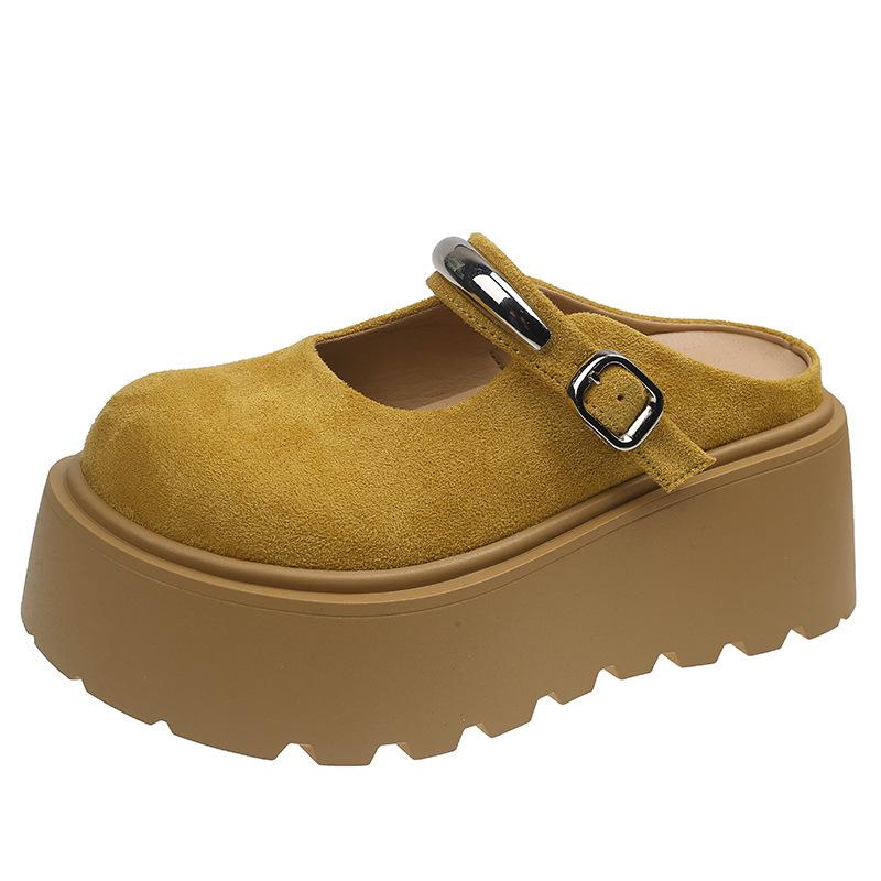 

Baotou драг женская верхняя одежда 2025 весна новая ретро популярная мода маленький рост увеличение толстая подошва Birkenstock полушлепанцы 35 жёлтый