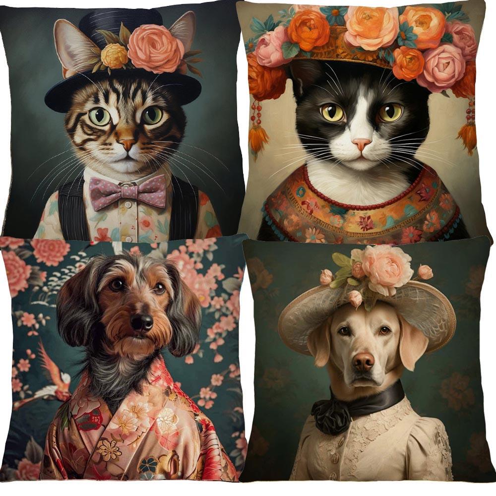 European Victorian Labrador Dachshund Dog Lord Greyhound Pet Animals Portrait Cushion Cover Cat Pillowcase
