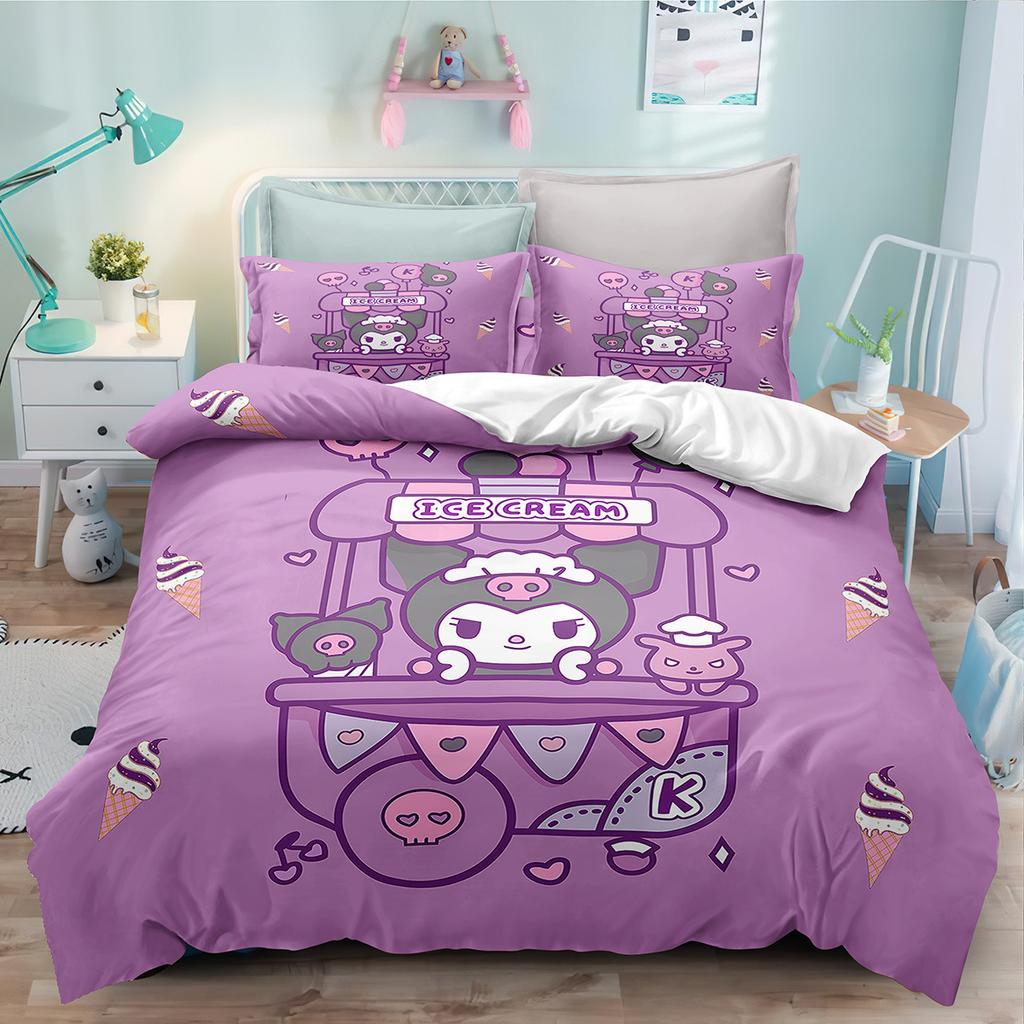 Cute Cartoon Kulomie Print Quilt Cover Pillowcase 3D Digital Printing Three-Piece Set