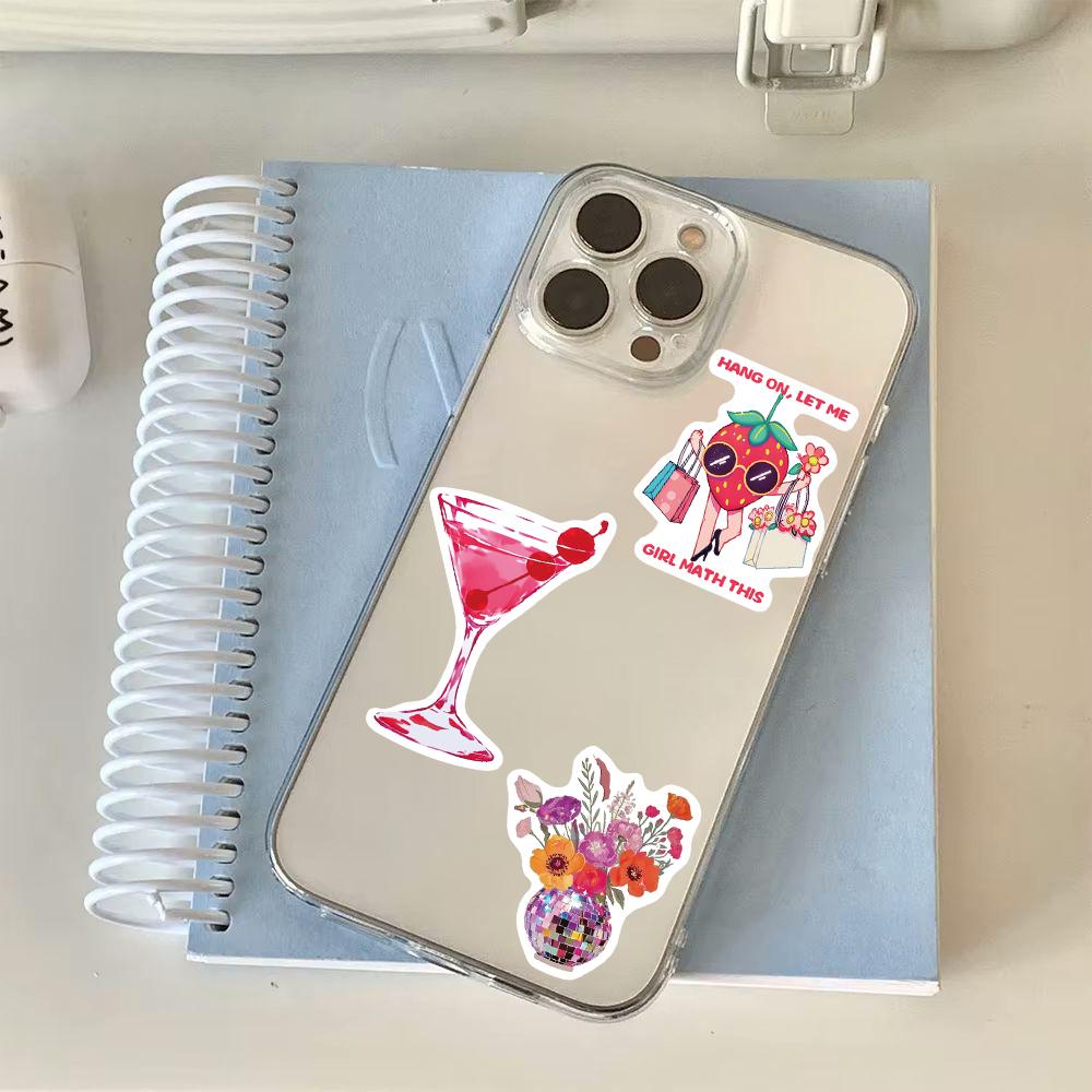 50PCS Rose Pink Sticker Skateboard Landscape Creative Fun for DIY Laptop Luggage Coffee Waterproof Harajuku Painting Sticker