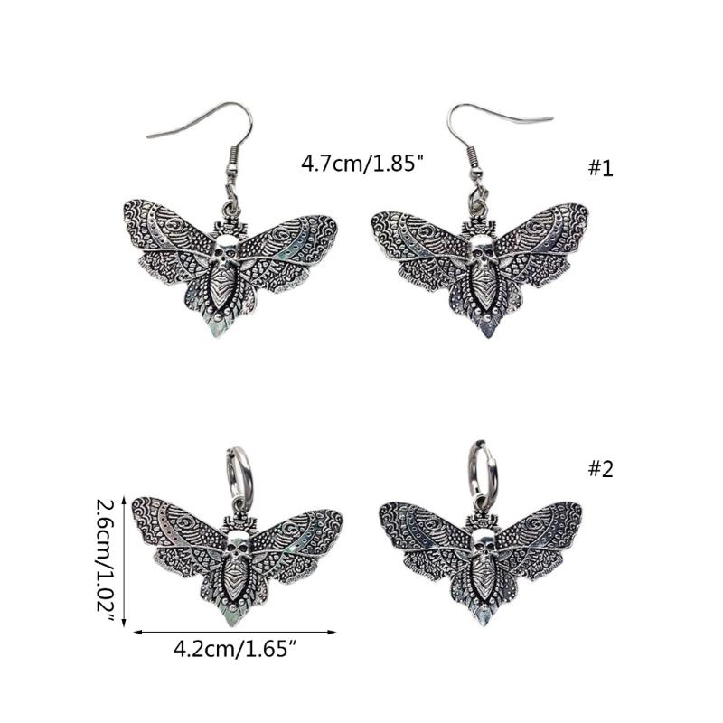 1 Pair European and American Metal Hook Earrings Retro Fashion Halloween Butterflies Skull Pendant Earrings for Women