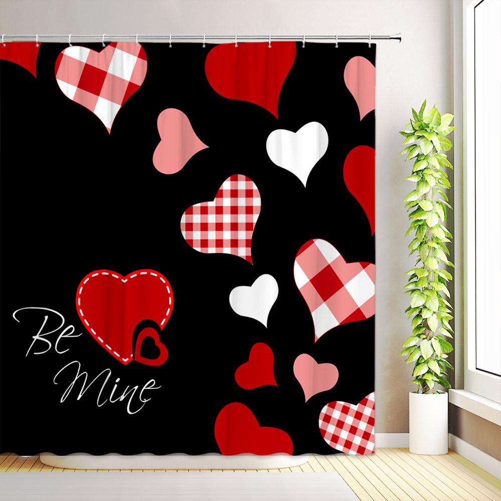 Walentynki Zasłona Prysznicowa Abstrakcyjna Nowoczesna Romantyczna Czerwona Różowa Miłość Serca Wystrój Domu Łazienki Tkanina Zasłony Kąpielowe z Haczykami