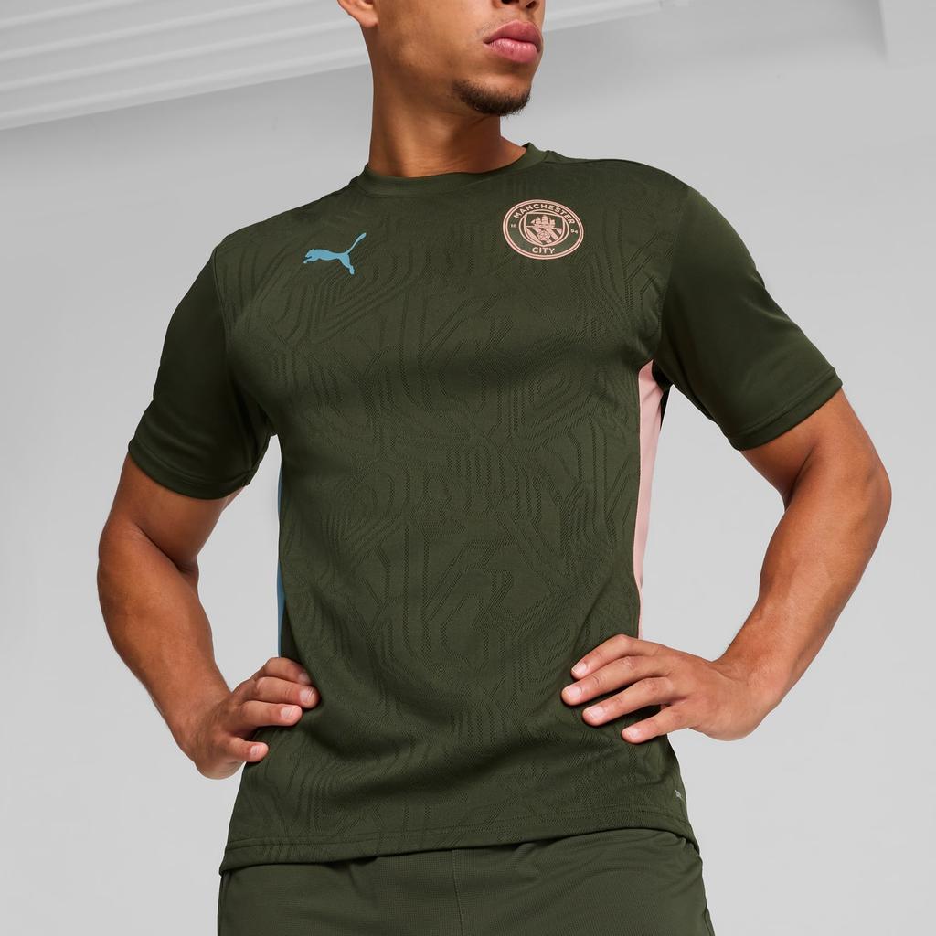 Puma Manchester City FW24 Fashion Logo Training Short Sleeve Retro Football Shirt Men tops Green 777521-13