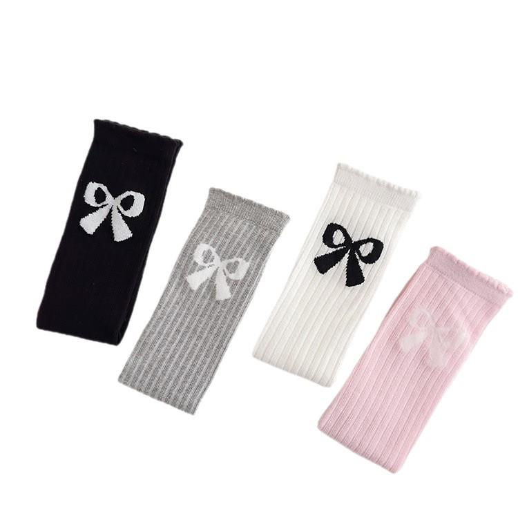 Girls' Korean Style Bow Princess Mid-Calf Socks - Spring Combed Cotton Long Socks for Kids