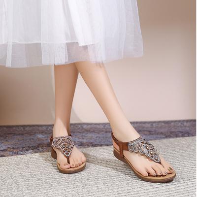 Women's Sandals 2025 Summer New Rhinestone Thong Sandals Large Size Thick-soled Sandals