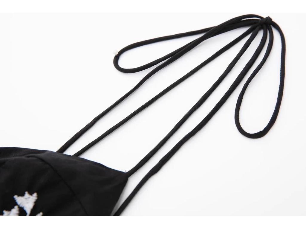 Spring 2025 Women's Black Floral Embroidered Poplin Dress (European & American Style)