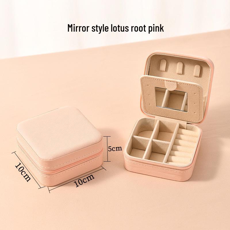 High-End Jewelry Storage Box with Mirror Pattern for Rings, Earrings, Necklaces - Women's Zipper Style Organizer.