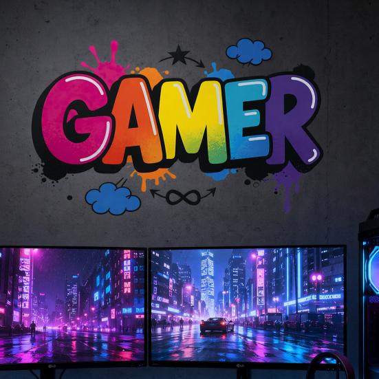 DYS GAMER Wall Stickers, Traceless Self-Adhesive Decals, Waterproof PVC Art, Colorful Graffiti Decals for E-Sports Rooms Bedrooms Dorms Game Decor