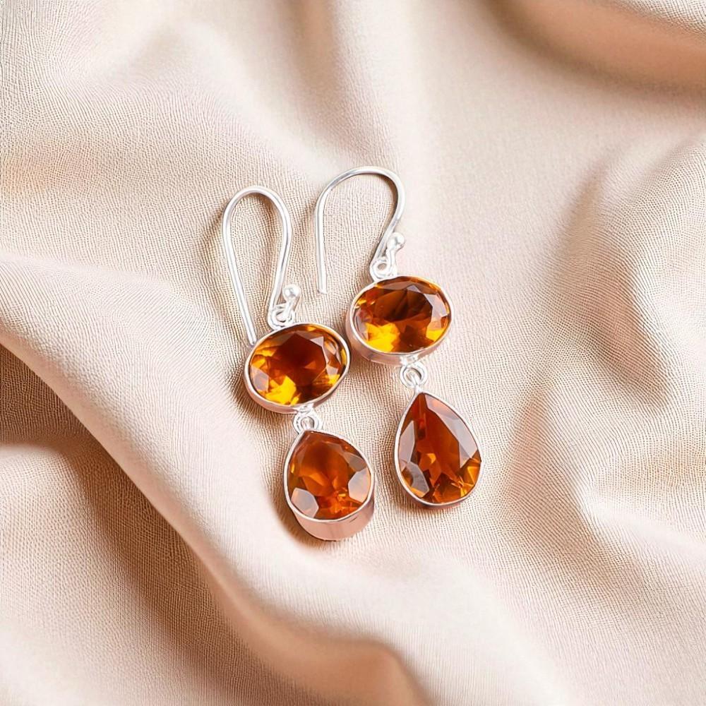 

Натуральный цитрин Драгоценный камень 925 Стерлинговое серебро Ювелирные изделия Ручной работы Серьги 1,88 EE-73-1