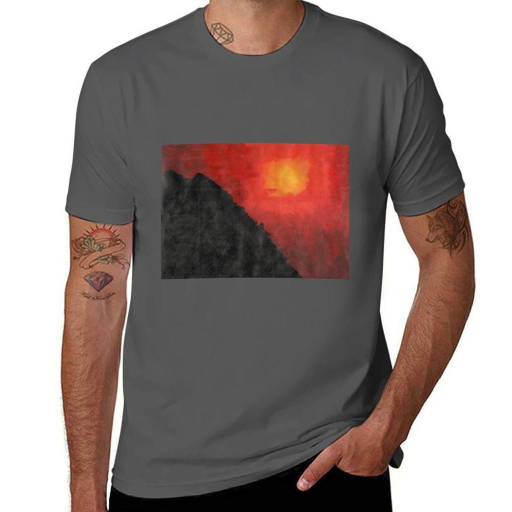 Deep Sunset With Pyramids In A Mystic Landscape Tshirt Large Size Casual Short Sleeve Top