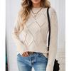 European and American Women's Sweater, Solid Color Diamond Cutout Crew Neck Pullover Knit Top for Women