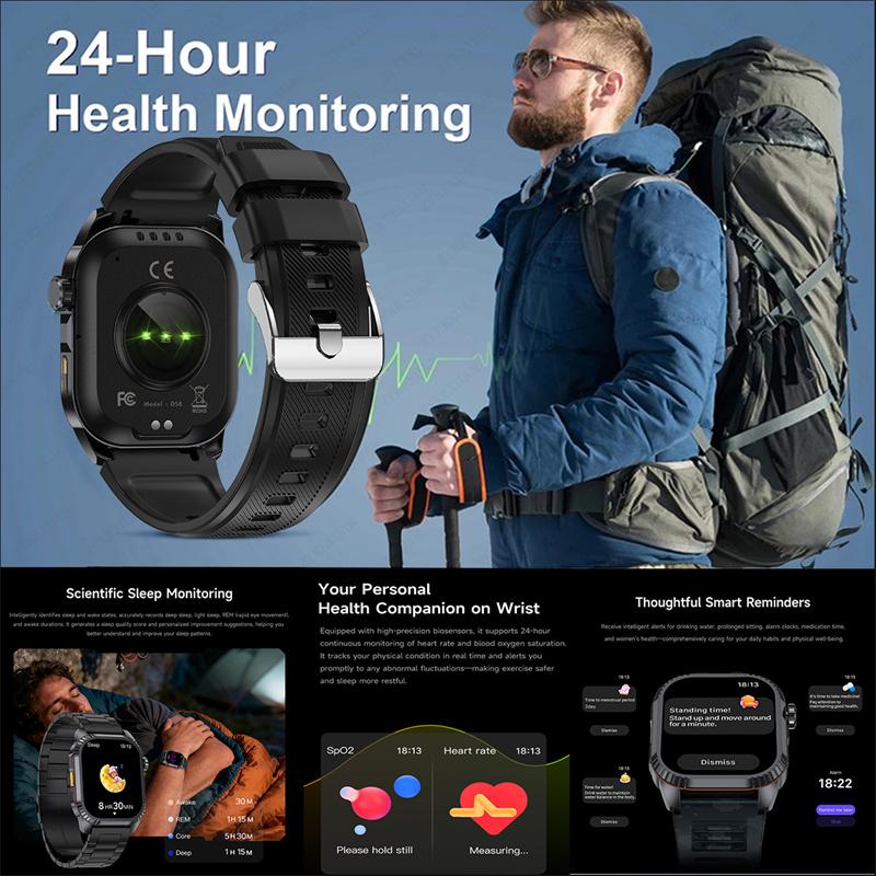 Military Grade Outdoor GPS Smart Watches Men Compass Heart Rate BT Call LED Flashlight IP68 Waterproof Swim Smartwatch New