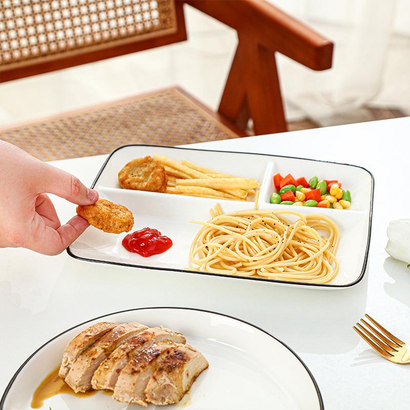 Portion Control Ceramic Plate: Round 3-Compartment, Square 5-Compartment for Diet & Kids' Meals