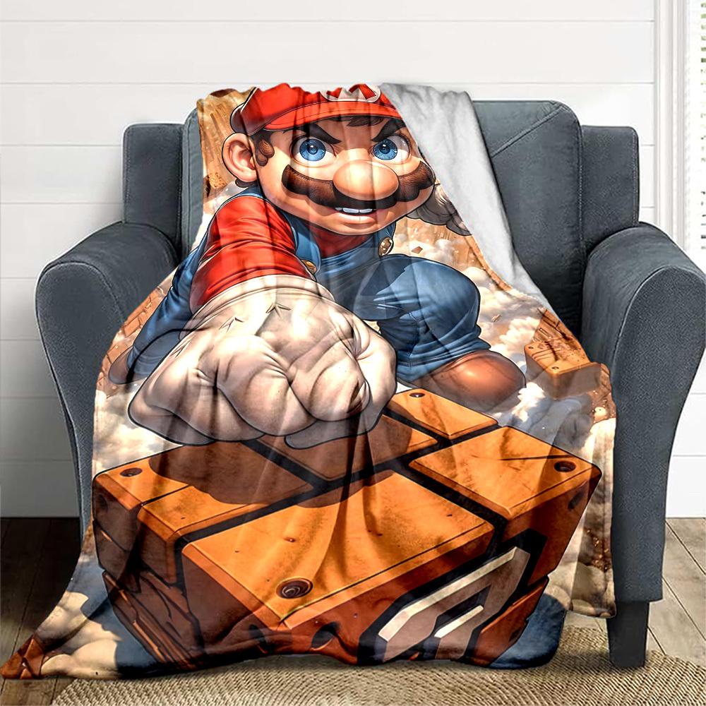 1pc Mario Adventure Cozy Print Blanket Lightweight Warm Flannel Throw Blanket For Sofa, Bed, Living Room