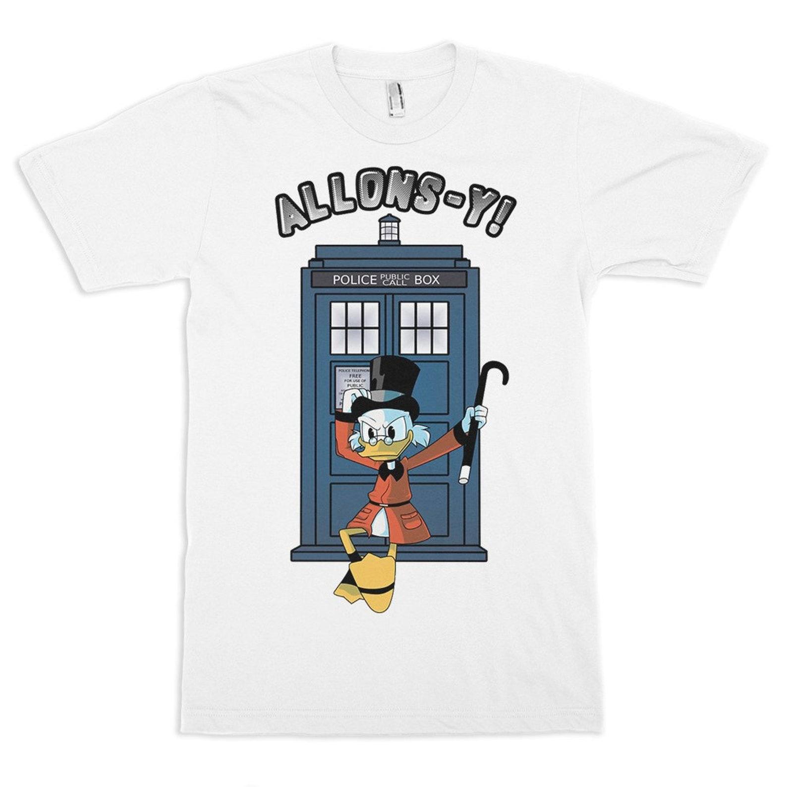 Scrooge McDuck and Police Box T-Shirt, Men s Women s Sizes (met-233) S