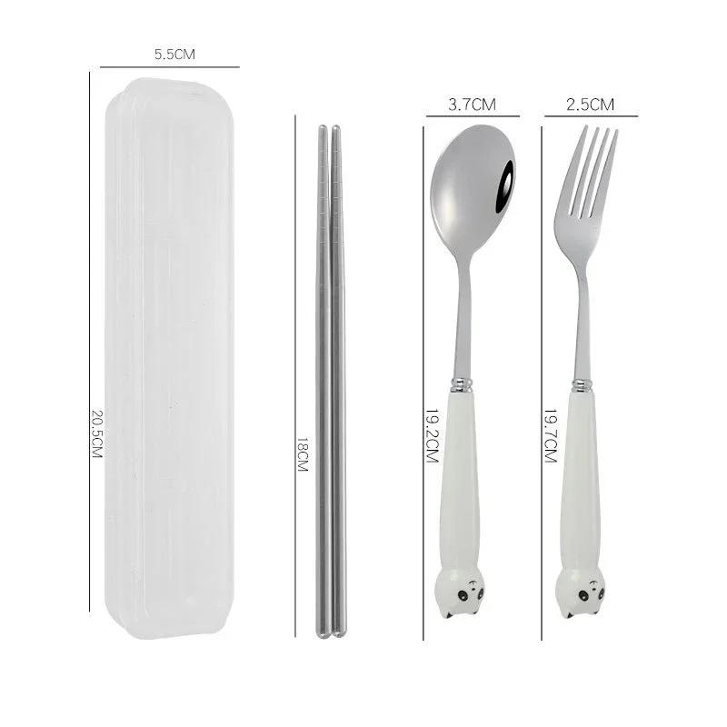 Cute Cartoon Travel Tableware with Case Portable Utensils Cutlery Set Reusable Flatware Silverware Include Fork Spoon with Case