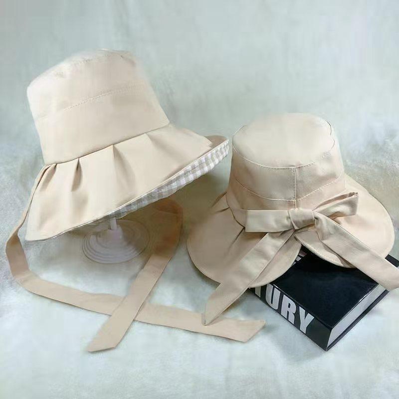 Summer sunshade sunscreen bow brim bucket hat women