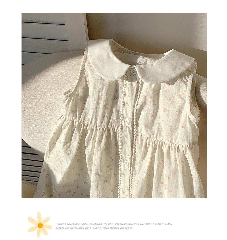 Korean Style Girls' Floral Dress - Summer 2026 Cotton Lace Sleeveless with Doll Collar