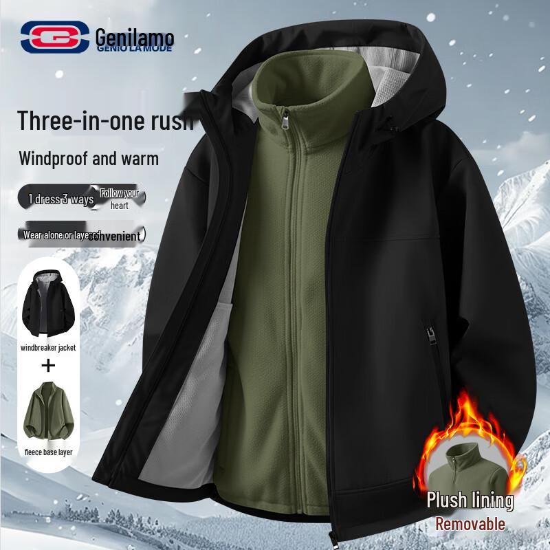 

GENIOLAMODE Men s Winter Softshell Hooded Fleece-Lined Jacket L