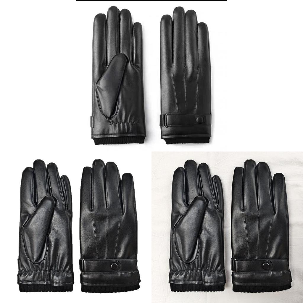 Mens Winter Pu Leather Touch Screen Gloves For Commuting And Cold Protection