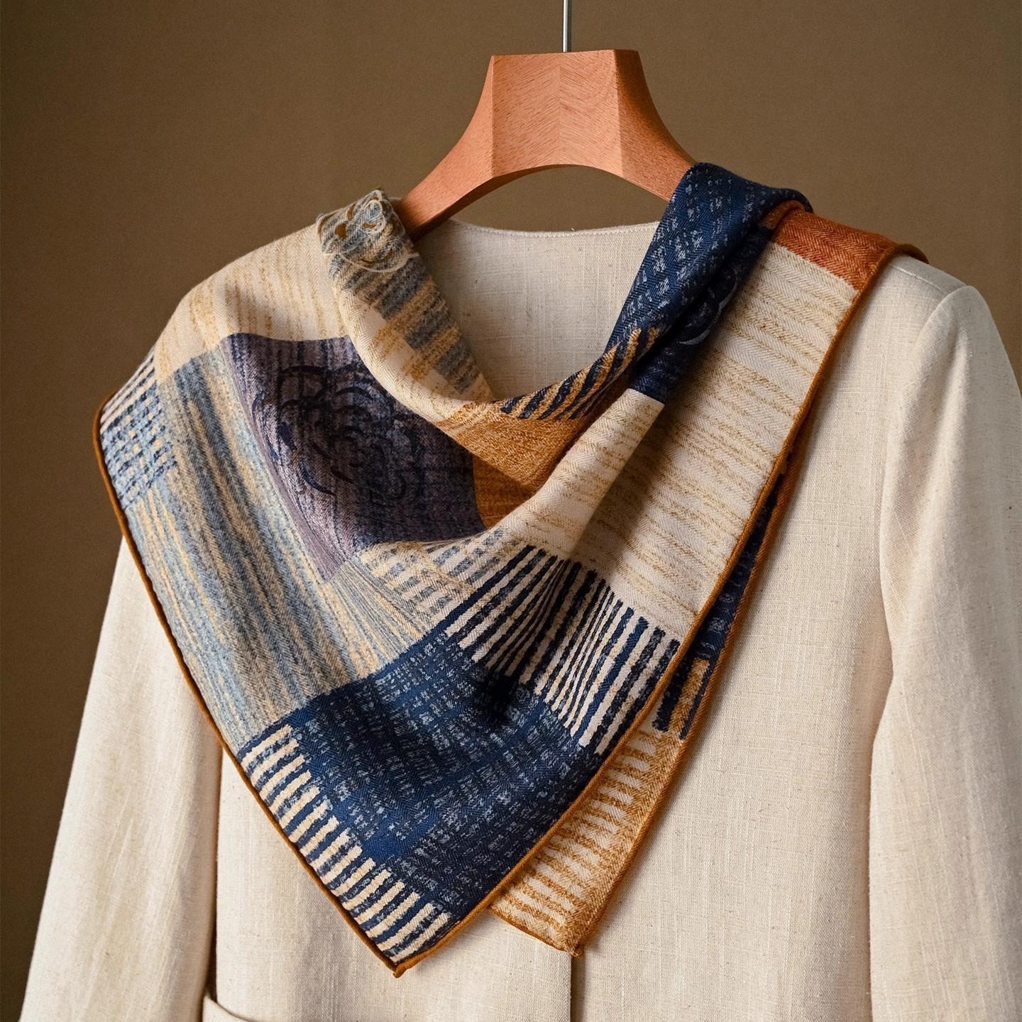 2025 silk wool silk scarf women s 65cm new autumn and winter high-end neck protection silk wool scarf women s small square scarf 65*65cm