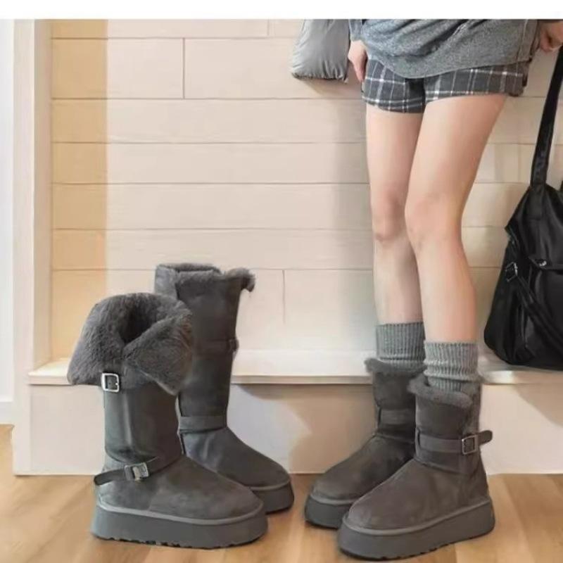 Thick-soled snow boots women's fur integrated high tube piled thickened cotton shoes 2025 winter new knight boots