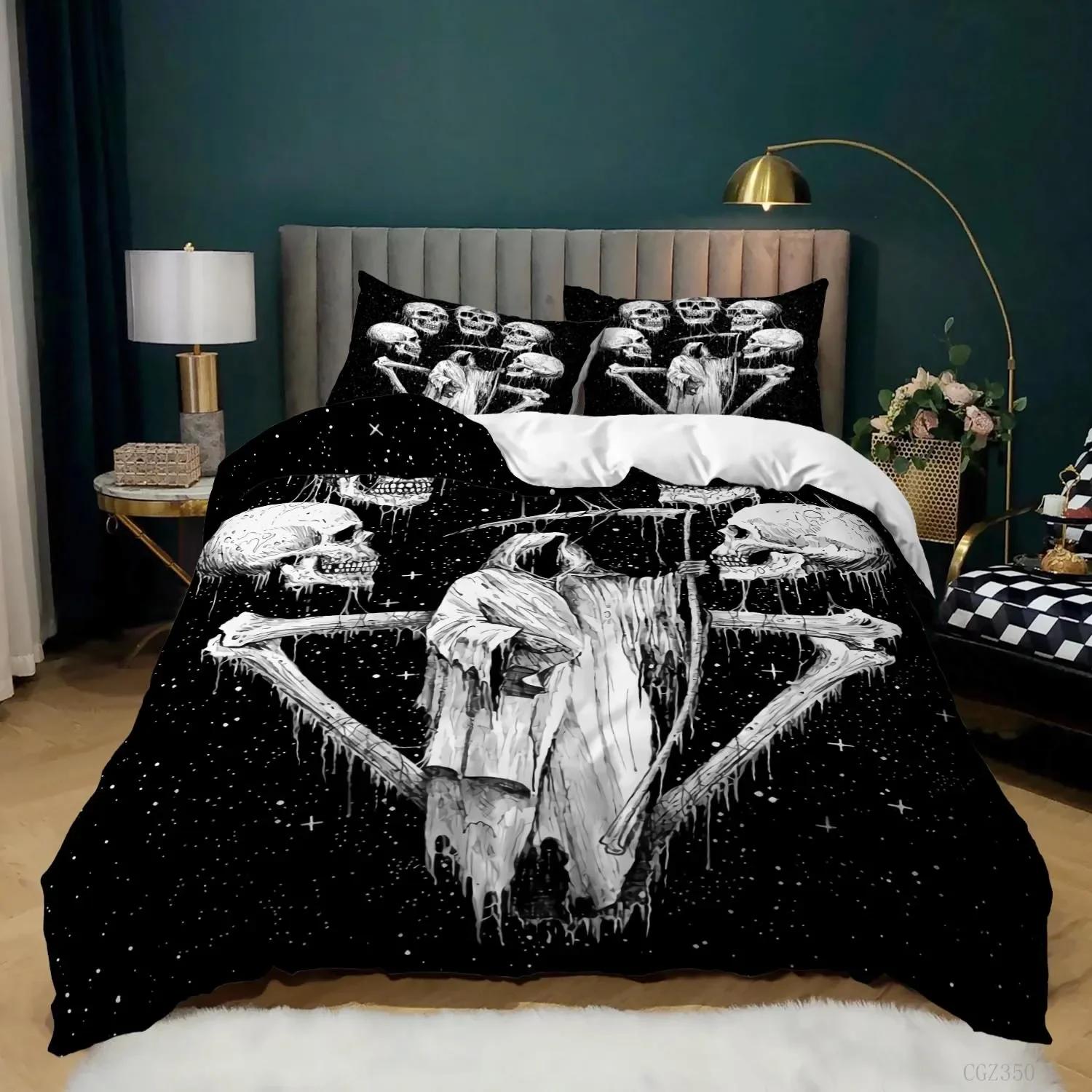 

Halloween Duvet Cover King/Queen Size,skull Grim Reaper with Scythe Bedding for Kids Boys Teen,horror Skeleton Quilt Cover,black 70x133cm 2pcs