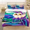 Cartoon King Queen Duvet Cover Painted Art Style Bedding Set for Kids Teens Adults Purple Girl Cat 2/3pcs Polyester Quilt Cover