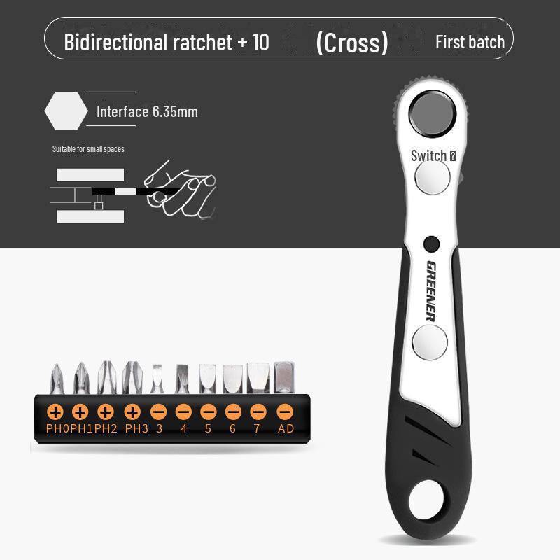 Green Forest Right Angle Ratchet Screwdriver Set with Cross & Flat Heads