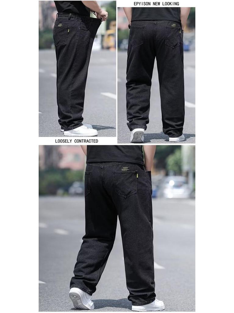 Men's Plus Size Loose Fit Jeans - Autumn Wide Leg, Elastic Waist, Straight Cut