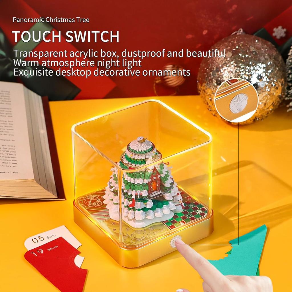 Time Piece Calendar, 3D Art Calendar Memo Pad 2025 Creative Desk Calendar with Light,Christmas Tree Rip Away Paper Carving Memo Pad Art Notepad