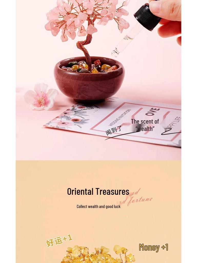 Citrine Money Tree with Agate Base - Fortune-Attracting Ornament for Home or Office