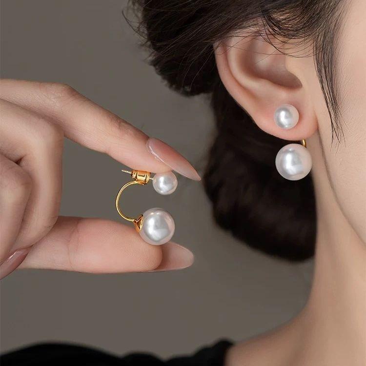 Versatile S925 Silver Pearl Stud Earrings: High-End, Two-Way Wearable, Stylish Women’s Accessory