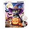 DIY Pearl Bead Art Canvas Cute Cat Halloween Witch Pumpkin Pattern Frameless 3D Painting Kit for Bedroom Living Room Wall Decor