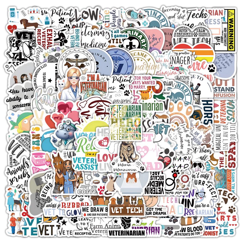 100 Cross-Border Veterinary Doodle Stickers: Personalized Creative Decor for Phone Cases & Skateboards, Waterproof