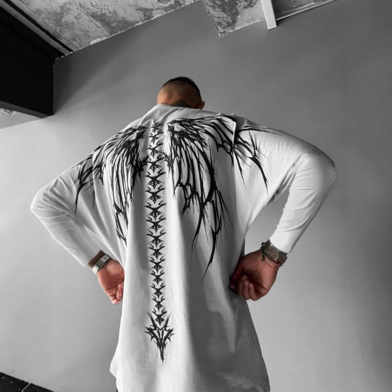 European and American autumn long sleeved printed simple round neck casual personalized top men's clothing