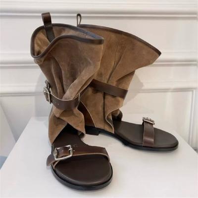 Retro Distressed Farbe-poliertes Veloursleder Coole Stiefel 2026 Sommer Neu Innen erhöhte Kurzbein-Hosenröhre Sandalen