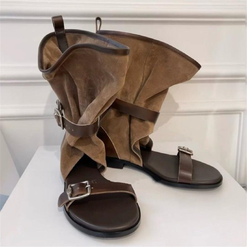 

Retro Distressed Color-polished Pile Cool Boots 2026 Summer New Inner Heightened Short-leg Trousers Tube Sandals 35 коричневый