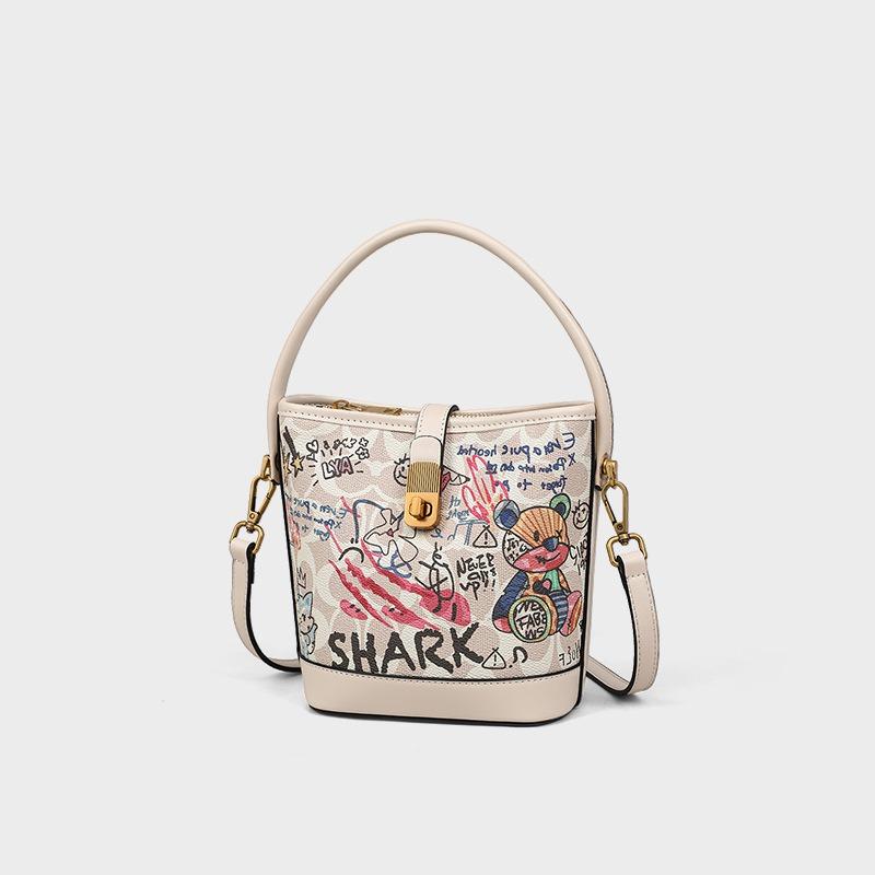 Bags Women's Autumn and Winter New Niche Design Shoulder Messenger Bag Cute Graffiti Bucket Small Bag