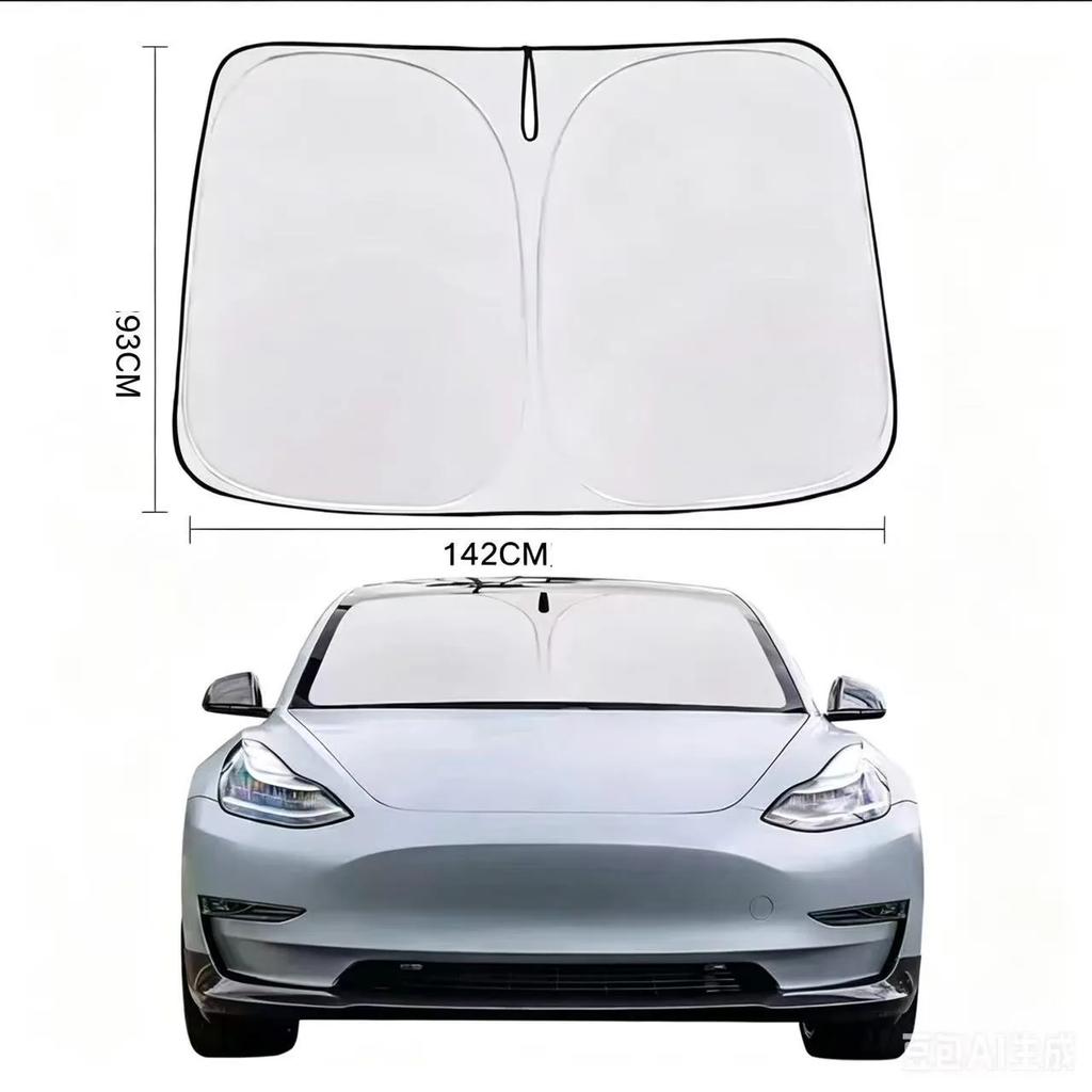 Foldable Car Windshield Sunshade For Tesla Model 3/Y UV Protection Heat Insulation Sun Visor Reflective Fabric With Storage Bag